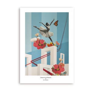 Póster original de estilo surrealista. Vintage. Glamour. Decoración de interiores. Gráficos en azul y blanco.