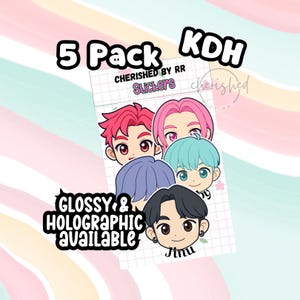 Saja Boys 5-Pack Kpop Demon Hunter Stickers – Waterproof Head-Only Fan Art with Names – Glossy or Holographic – Dishwasher Safe