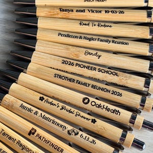 Personalized Engraved Bamboo Pens, Custom Wedding Favors, Personalized Party Favors, Corporate Gifts, Business Logo Pens, Bulk Engraved Pens image 1