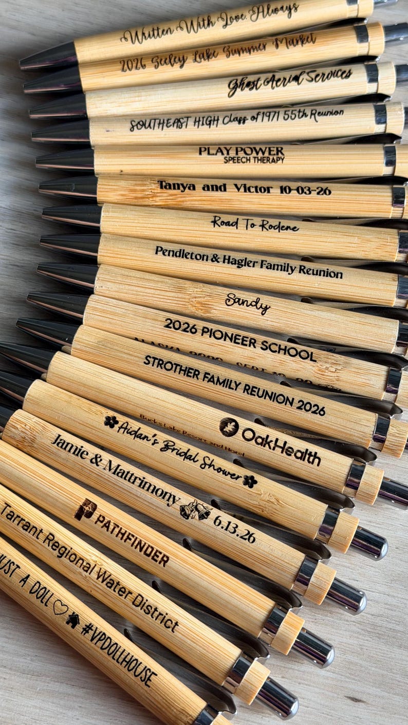 Personalized Engraved Bamboo Pens, Custom Wedding Favors, Personalized Party Favors, Corporate Gifts, Business Logo Pens, Bulk Engraved Pens image 1