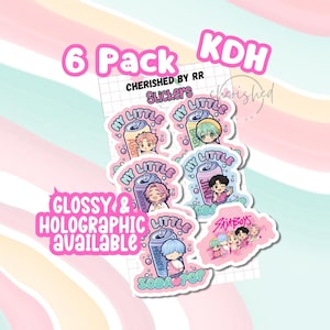 Saja Boys 6-Pack My Little Soda Pop Kpop Demon Hunter Stickers – Waterproof Fan Art with Names – Glossy or Holographic