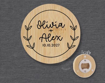 Personalized Bamboo Magnetic Bottle Opener – 2.5 Inch | Wedding Favor, Save the Date Magnet, Party Favor