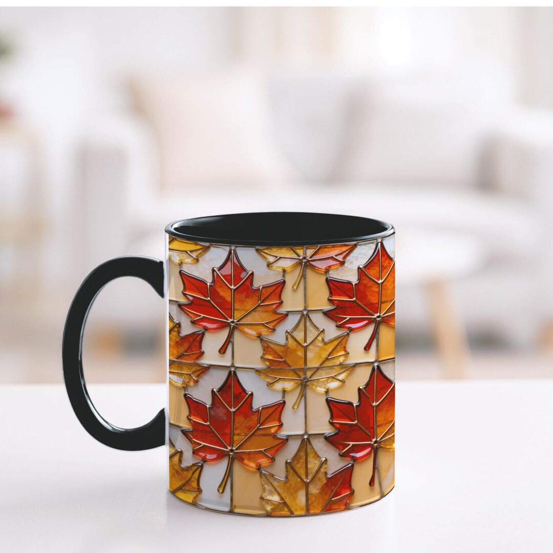 Mug Fall Color Autumn Maple Leaves Mug, Stained Glass Fall Coffee Mug Rustic Foliage ...