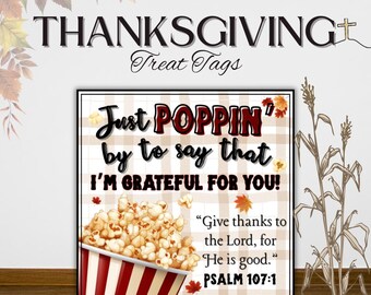 Instant Download Christian Thanksgiving Popcorn Tag | Fall Bible Verse Treat Tag | Give Thanks Snack Label | Printable Religious Gift