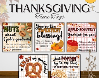 Instant Download Christian Thanksgiving Treat Tags Bundle of 5 | Bible Verse | Fall Faith Autumn Printable 2.5x2.5 Religious Snack Labels