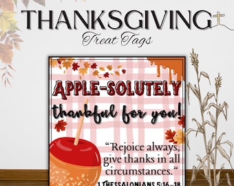 Instant Download Christian Thanksgiving Treat Tag | Caramel Apple Kit | Bible Verse | Fall Faith Autumn Printable 2.5x2.5 Snack Label