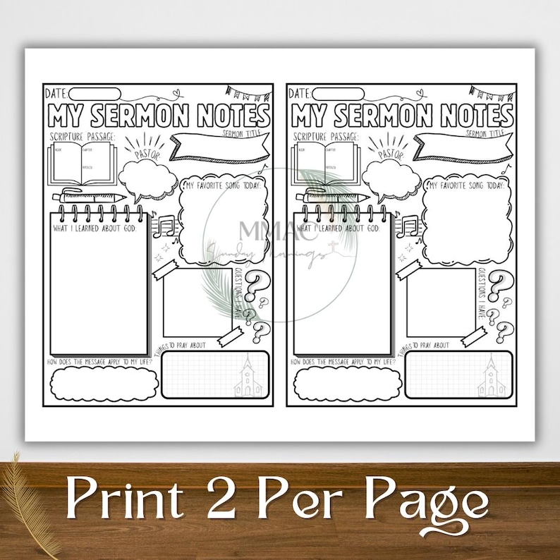Printable Sermon Notes for Kids: Faith-based Church Worksheets (PDF ...