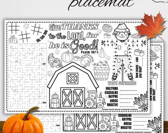 Instant Download Harvest Bible Activity Placemat | Christian Coloring Page | Sunday School Game | Kids Church Craft | Bible Verse