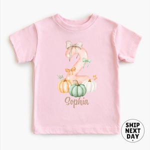 Second Birthday Pumpkin Shirt, Personalized Fall Birthday Girl Tee, Custom Name 2nd Birthday Shirt, Pumpkin Birthday Outfit
