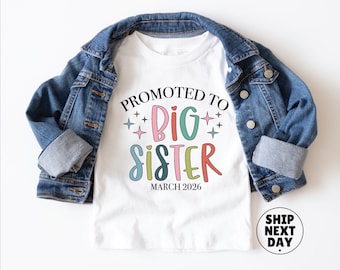 Camiseta de hermana mayor para bebé, camiseta de ascenso a hermana mayor, linda camiseta de anuncio para niños, camiseta de nueva hermana mayor, camiseta de anuncio de embarazo