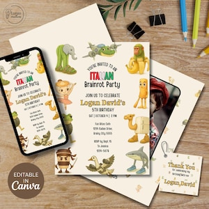 Funny Italian Brainrot Birthday Invite: Meme Party Canva Template | Digital Download | Tralalero Ballerina Bombardino