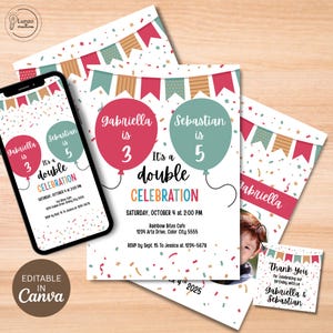 Joint Birthday Invitation for Siblings: Editable Canva Template | Digital Download