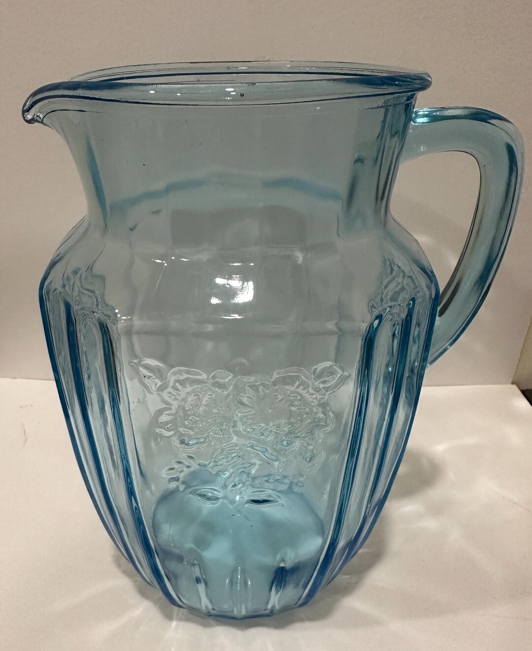 Anchor Hocking 80 Oz Blue Pitcher / Mayfair Design Rare Size Iced Tea ...
