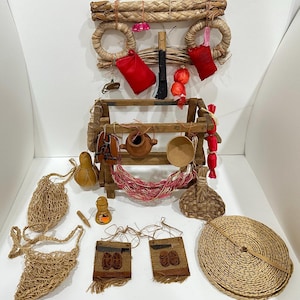 Vintage El Salvador Folk Art Miniature Market Stand with Accessories | Handmade Rustic Central American Wall Hanging Decor