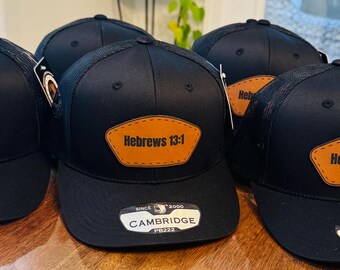 Custom Engraved Leather Patch Hat, Christian Bible Verse Trucker
