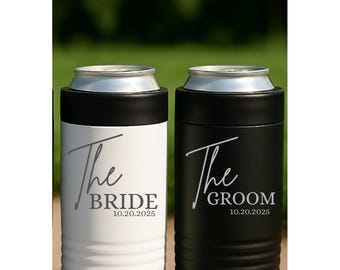 Wedding Slim Can Cooler Set Bride Groom Personalized Insulated Steel Beer Holder Engraved Wedding Party Bridesmaid Groomsmen Gift