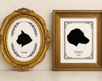 Custom Pet Silhouette Portrait from Photo Printable Cat or Dog Keepsake Personalized Gift animal Lovers Pet Memorial Art Digital Download