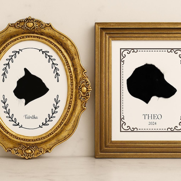 Portrait personnalisé de silhouette d'animal de compagnie à partir d'une photo imprimable en souvenir de chat ou de chien, cadeau personnalisé pour amoureux des animaux, téléchargement numérique d'art commémoratif pour animaux de compagnie