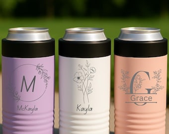 Personalized Birth Flower Can Cooler, Engraved Insulated