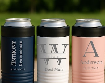 Wedding Slim Can Cooler for Groomsmen Bridesmaid Wedding Party Personalized Insulated stainless Steel Beer Bottle Holder Engraved