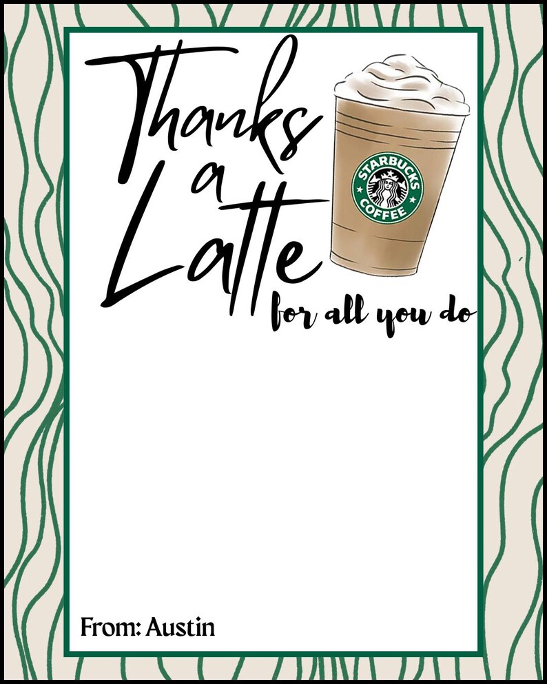 Thanks a Latte Gift Card Holder Printable | Coffee Thank You Card ...