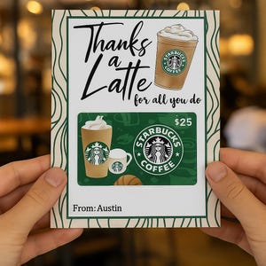 Thanks a Latte Geschenkkartenhalter: Druckbare Kaffee-Dankeskarte (PDF-Download)