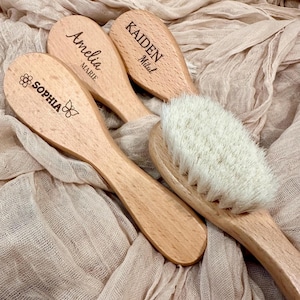 Custom Engraved Baby Hair Brush – Personalized Wood Brush with Goat Bristles – Newborn and Toddler Gift, Baby Shower Keepsake