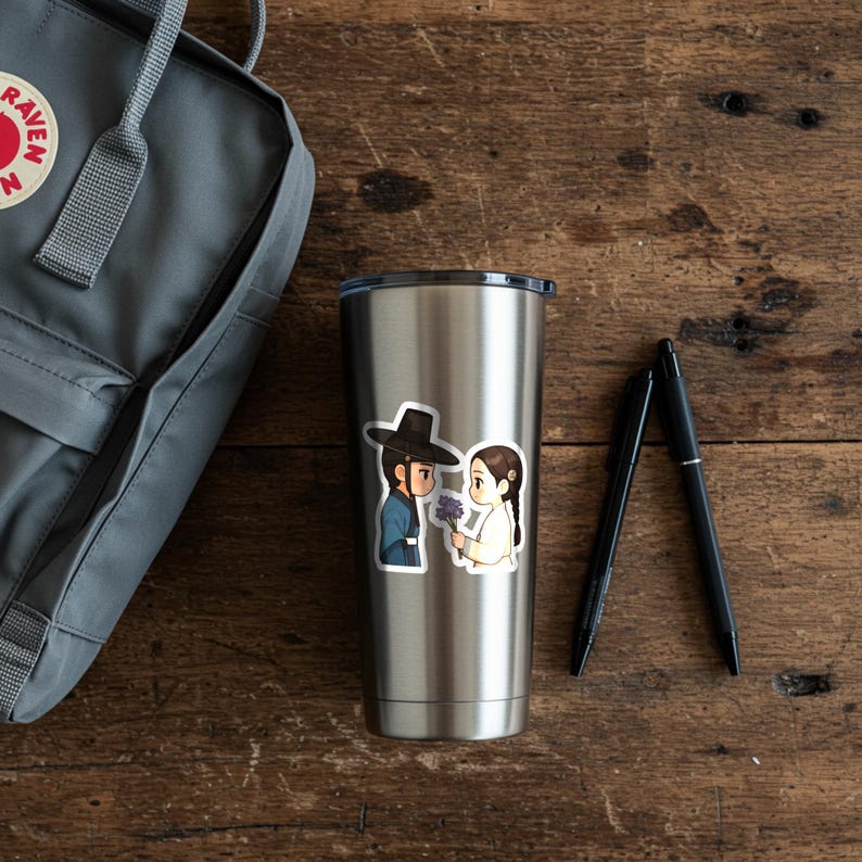 Bon Appétit Your Majesty Kdrama Satin Vinyl Sticker, Chibi Chef and King Waterproof Decal, Laptop Tablet Water Bottle Sticker, K Drama Gift