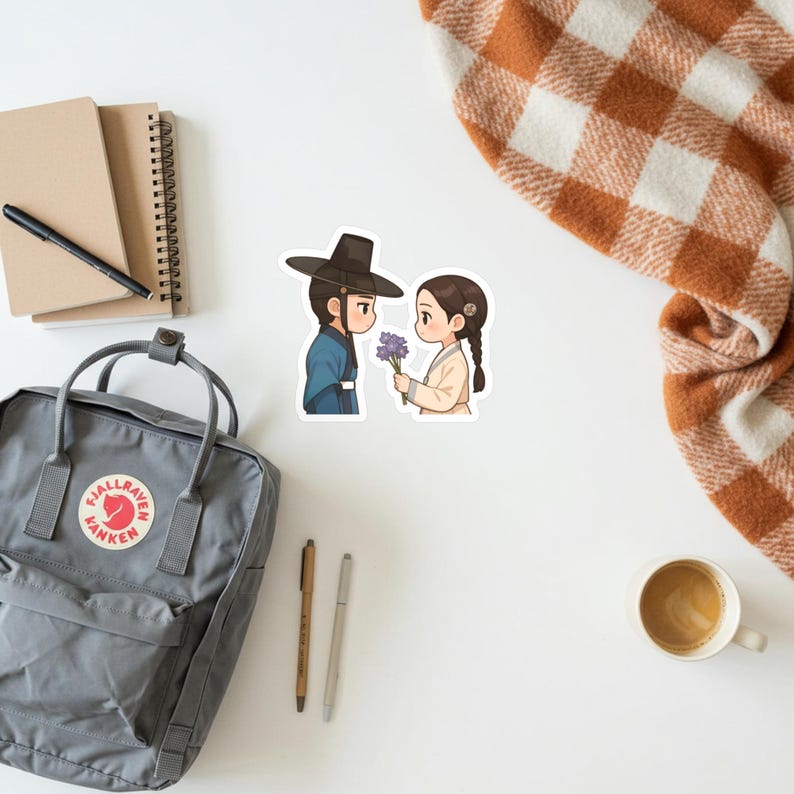 Bon Appétit Your Majesty Kdrama Satin Vinyl Sticker, Chibi Chef and King Waterproof Decal, Laptop Tablet Water Bottle Sticker, K Drama Gift