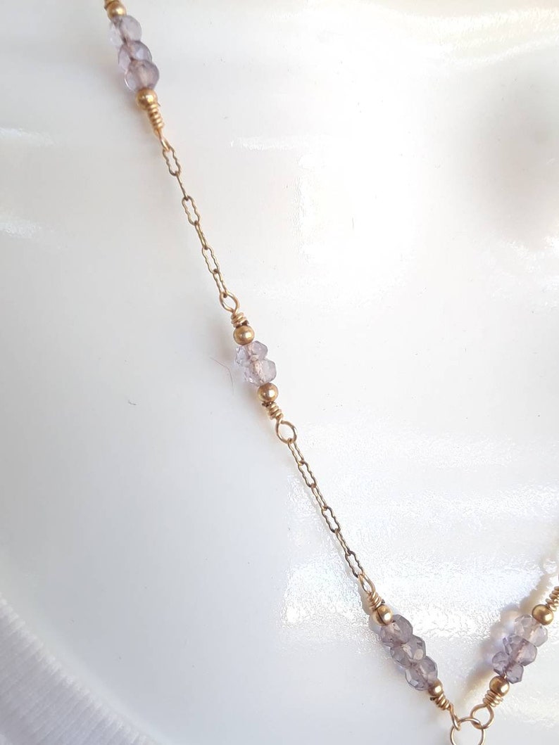 10K Amethyst and diamond pendant on gold filled wamethyst beaded chain