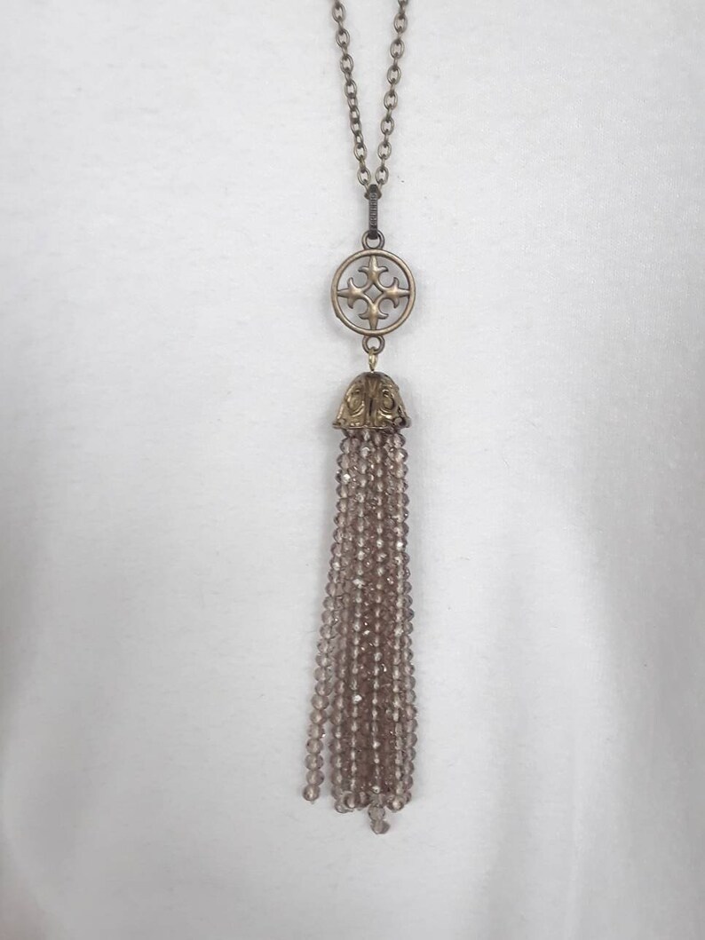 64cm L/ 5cm Ext Antique Gold Bead Tassel Pendant With Long Bead Chain 
