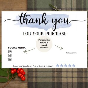 Editable Thank You Card for Small Business – Blue Watercolour Template – Printable Customer Insert – Digital Download