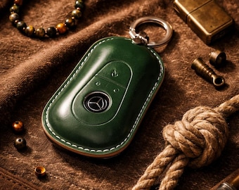 Luxury Cordovan Leather Mercedes-Benz Key Case, Personalized Handcrafted Key Fob Cover, Custom Name Engraving, Premium Car Key Holder Gift