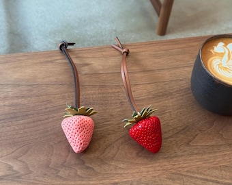 3D Handmade Strawberry Charm, Cowhide Bag Pendant, Sweet Fashion Accessory