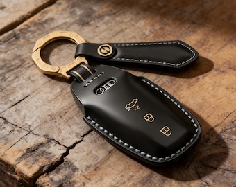 Personalized Audi Leather Key Fob Cover, Handmade Genuine Leather Car Key Case, Custom Engraved Name Key Holder, Luxury Gift for Audi Owners