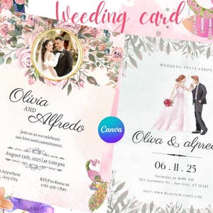 Rosa Blumen Aquarell Hochzeitseinladungskartenvorlagen von professioneller Karte