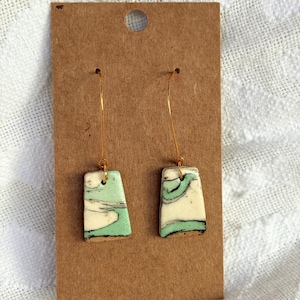 Porcelain Dangle Earrings | Handmade Green, White & Charcoal Earrings | Minimalist Gift | Hypoallergenic Porcelain Drop Earrings