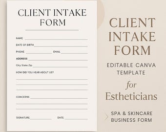 Client Intake Form – Editable Canva Template for Estheticians | Spa & Skincare Business Form | Digital Download