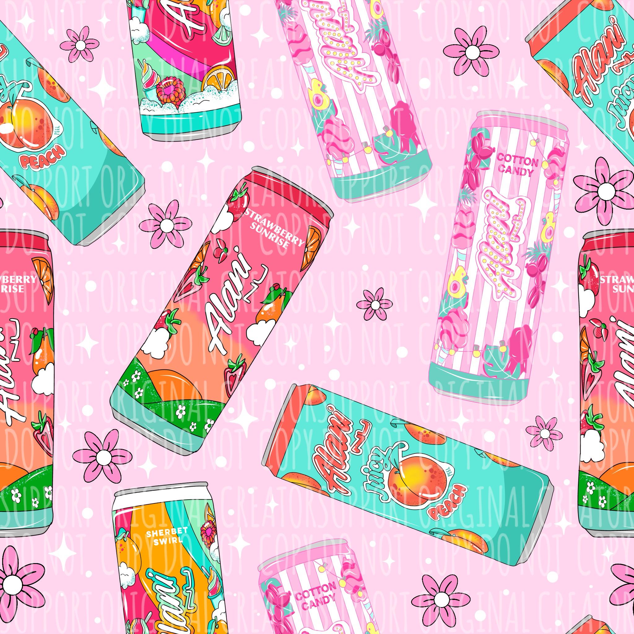 Girly Energy Drink Seamless Pattern – Cute Energy Drink Digital Paper, Pink Caffeine Clipart, Kawaii Soda PNG, Fun Scrapbook Background