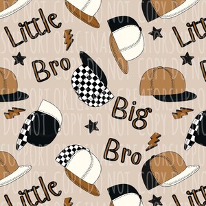 Little Bro Big Bro Seamless Pattern Snapback Hat Digital Paper Brothers Design Boys Printable Background Cute Sibling