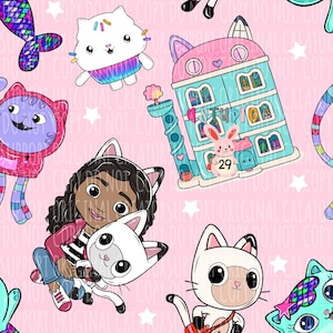 Dollhouse Seamless Gabby Pattern Background Digital Instant Download Pajamas Fabric Design