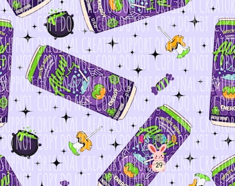 Witches Brew Energy Drink Seamless Pattern Girly Spooky Halloween Energy Drink Digital Paper Pink Caffeine Kawaii Soda PNG