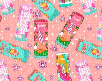 Girly Cotton Candy Energy Drink Seamless Pattern – Cute Energy Drink Digital Paper, Pink Caffeine Clipart, Kawaii Soda, Fun Scrapbook