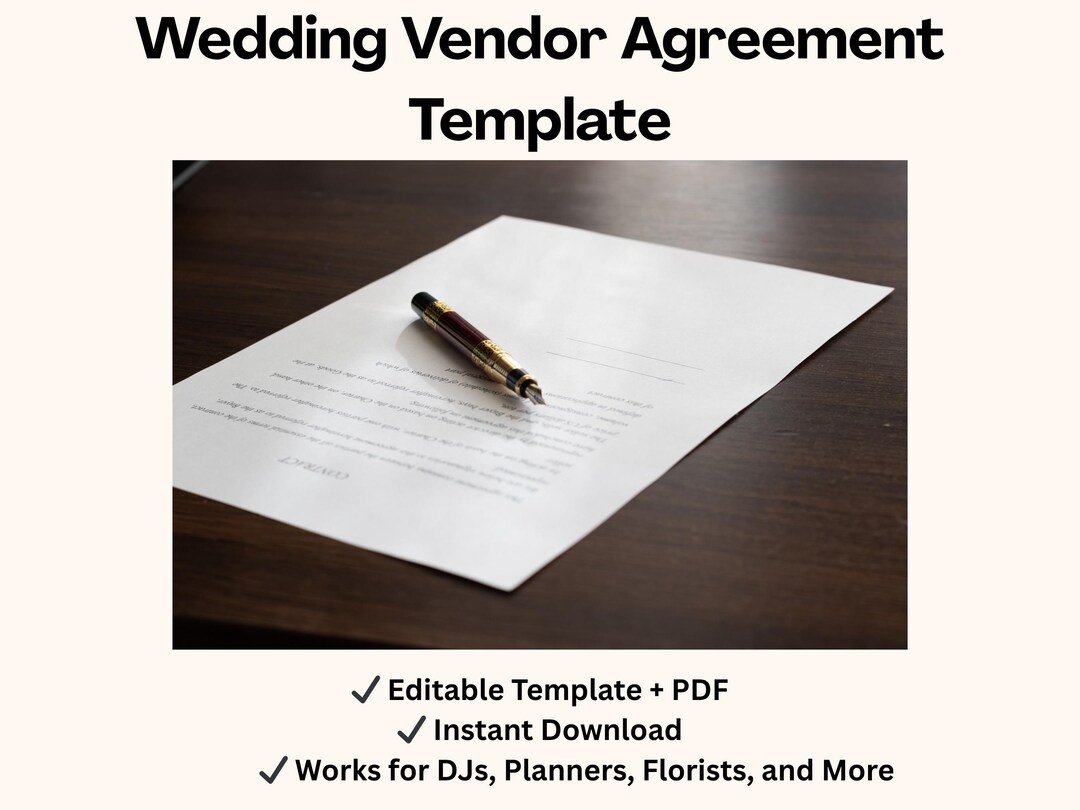 Wedding Vendor Contract Template Editable Service Agreement for
