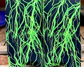 READY to SHIP Black with Green Lightning Smooth Spandex Indoor Goalie Sliders Slicks Leg Guard Covers Size M/L