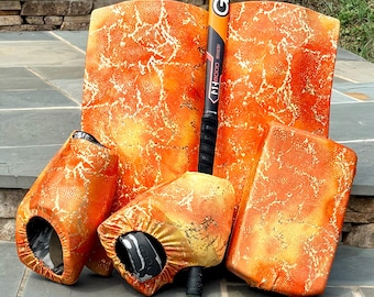 Ensemble complet de jambières et couvre-mains de gardien de but d'intérieur en spandex lisse orange et or métallisé, taille M/L