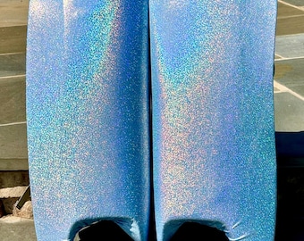 Couvre-jambes de gardien de but intérieur en spandex holographique bleu ciel, taille M/L