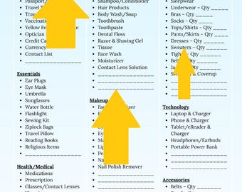 Travel Packing List, Travel Checklist Printable, Travel Planner, Travel Organizer, Travel Vacation Planner, Packing List for Women - Blue