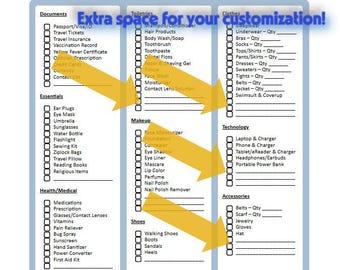 Travel Packing List, Travel Checklist Printable, Travel Planner, Travel Organizer, Travel Vacation Planner, Packing List for Women