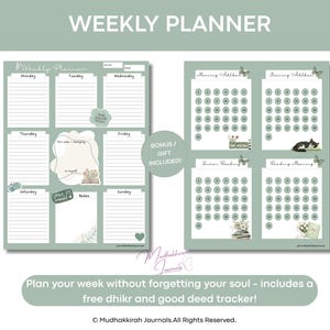 Weekly Islamic Planner • Muslim Digital Planner • BONUS Dhikr & Qur’an Tracker (Printable PDF)